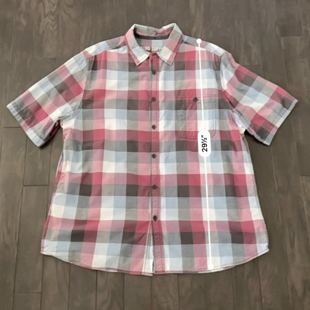 Mossimo Supply Red, White & Blue Plaid XL Men's Short Sleeve Shirt  100% Cotton - Picture 9 of 9